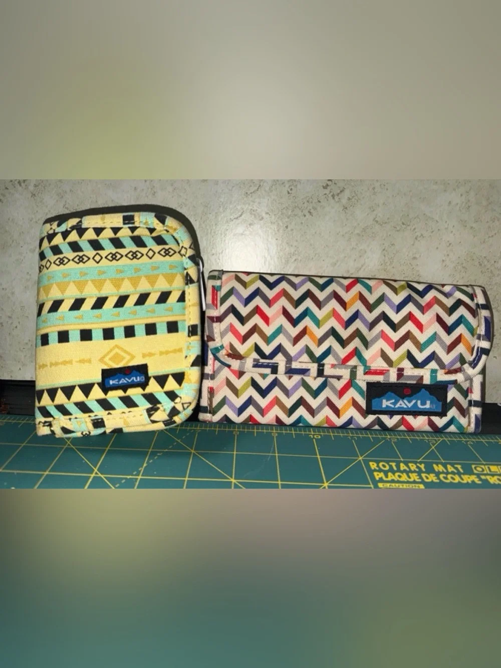 Kavu Yellow and Multicolor Chevron & Aztec Wallet bundle